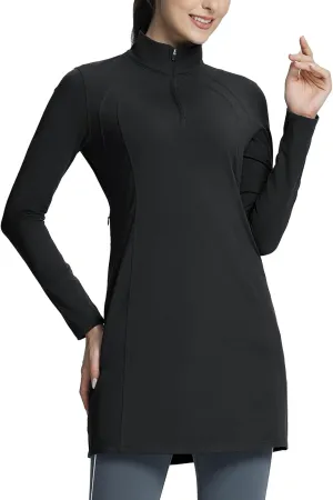 baleaf Women's Fleece Dress Sweatshirt Winter Dress Tunic Long Warm Quarter Zip Up Pullover Jackets with Pocket Outdoor