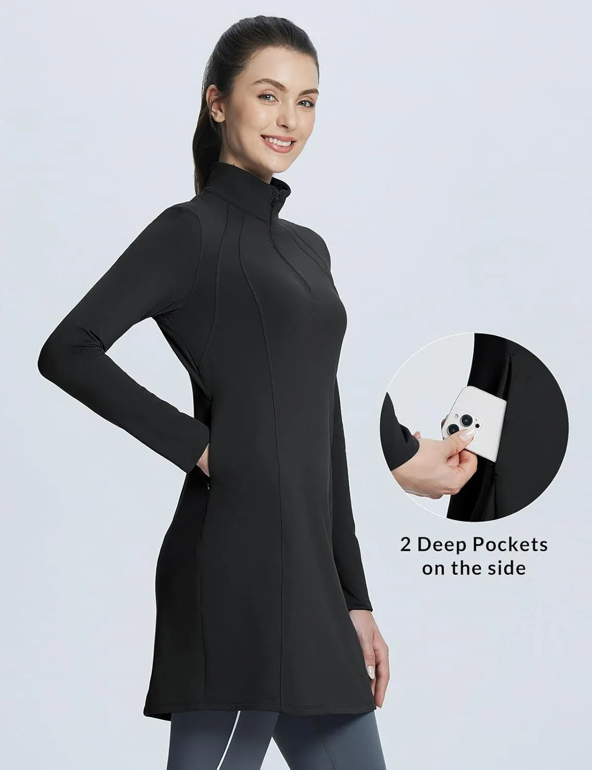 baleaf Women's Fleece Dress Sweatshirt Winter Dress Tunic Long Warm Quarter Zip Up Pullover Jackets with Pocket Outdoor