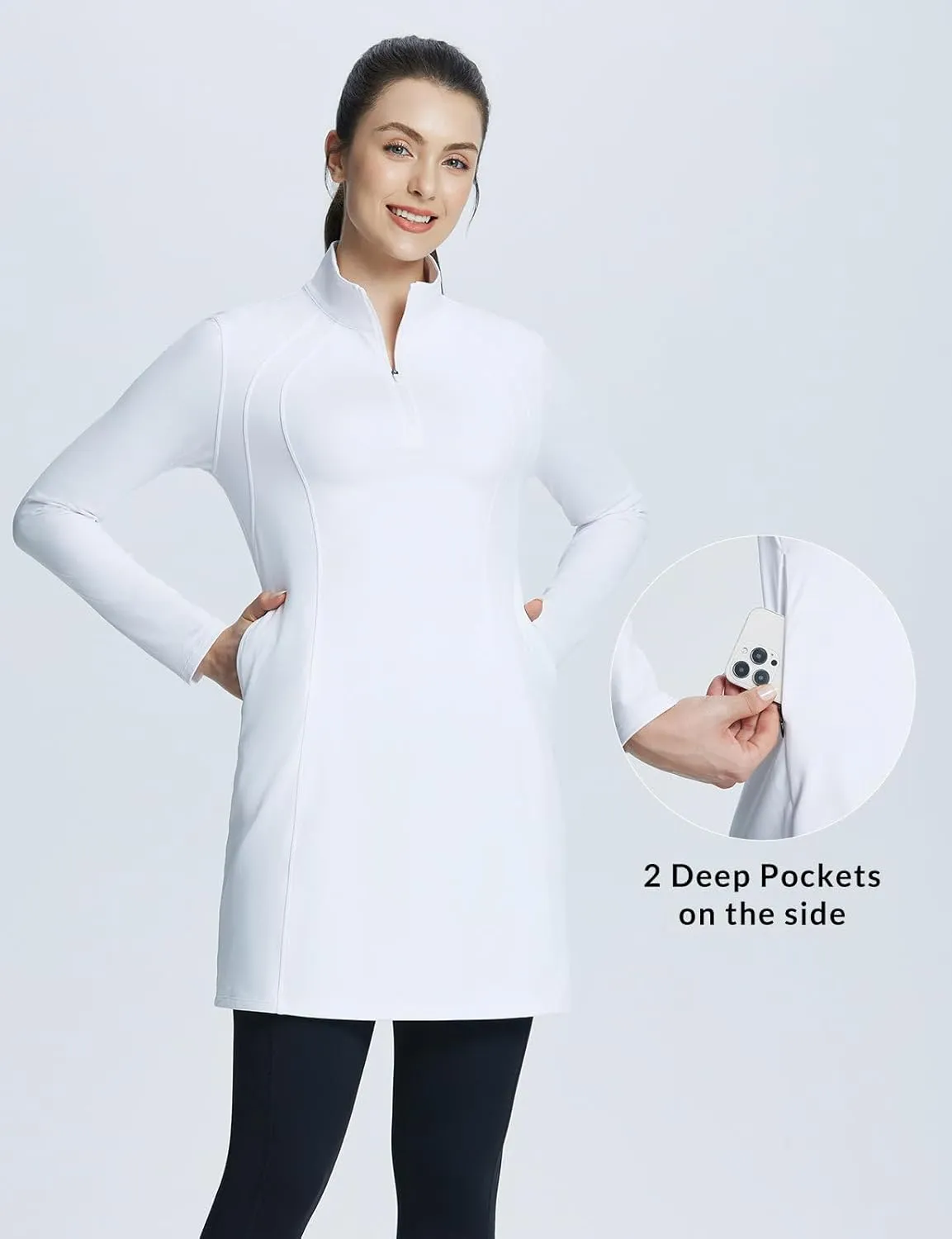 baleaf Women's Fleece Dress Sweatshirt Winter Dress Tunic Long Warm Quarter Zip Up Pullover Jackets with Pocket Outdoor