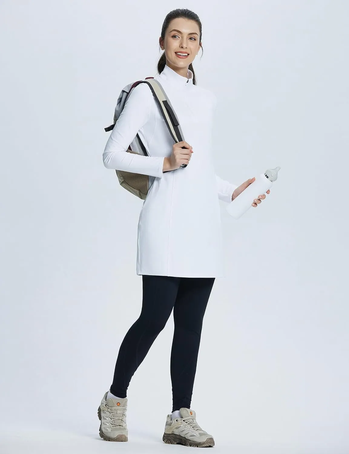 baleaf Women's Fleece Dress Sweatshirt Winter Dress Tunic Long Warm Quarter Zip Up Pullover Jackets with Pocket Outdoor