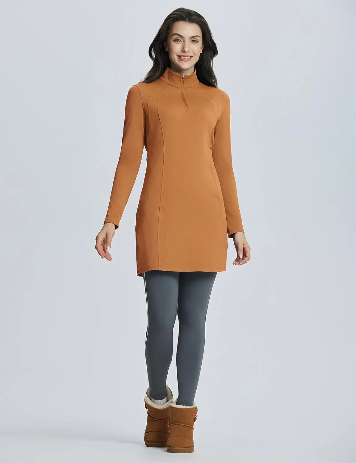 baleaf Women's Fleece Dress Sweatshirt Winter Dress Tunic Long Warm Quarter Zip Up Pullover Jackets with Pocket Outdoor