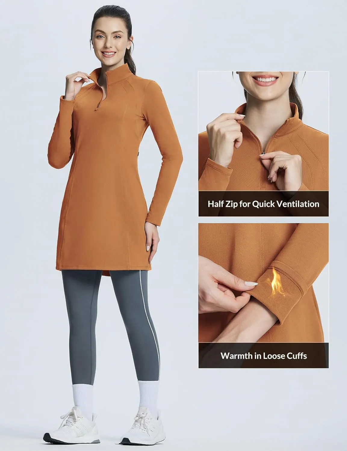 baleaf Women's Fleece Dress Sweatshirt Winter Dress Tunic Long Warm Quarter Zip Up Pullover Jackets with Pocket Outdoor