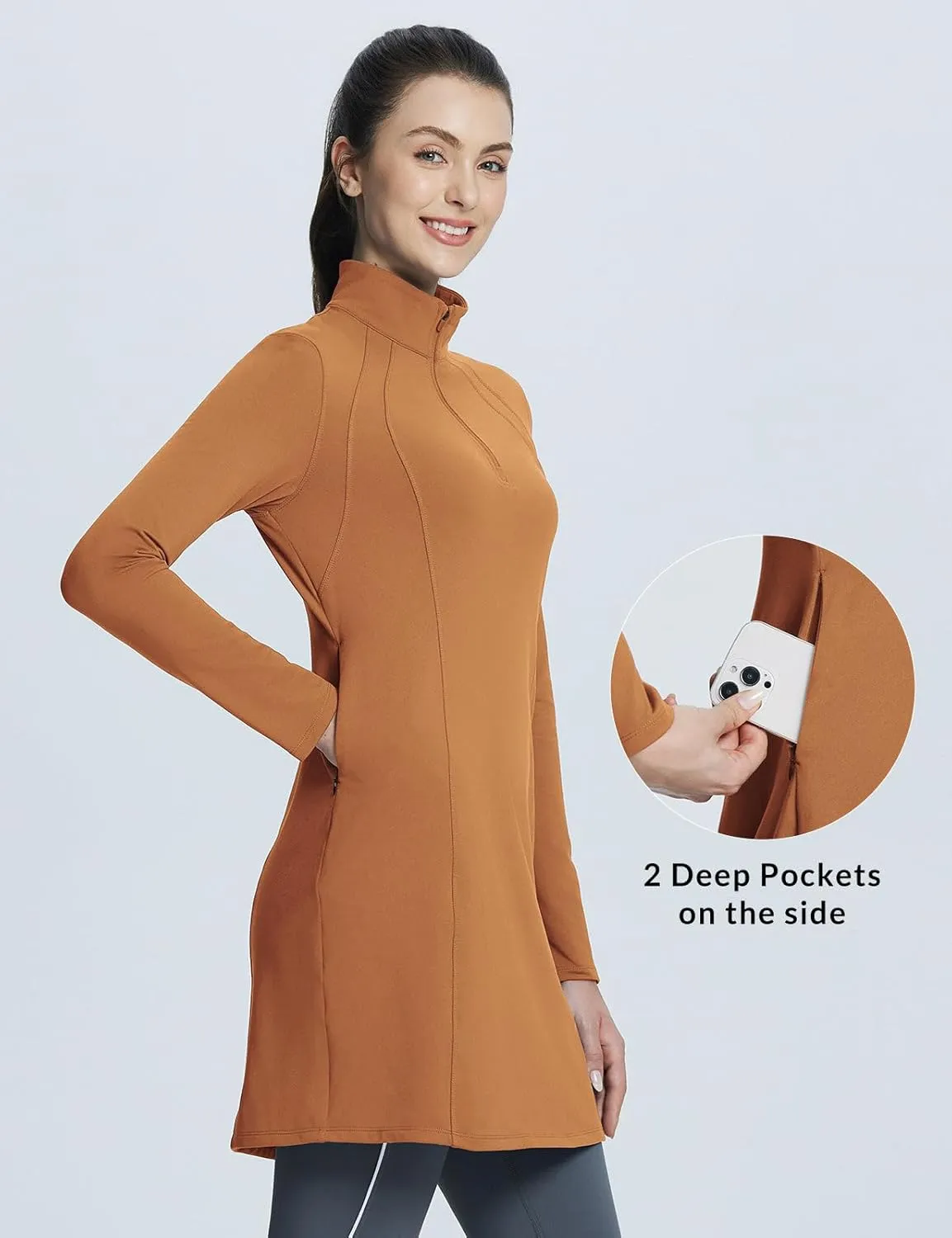 baleaf Women's Fleece Dress Sweatshirt Winter Dress Tunic Long Warm Quarter Zip Up Pullover Jackets with Pocket Outdoor