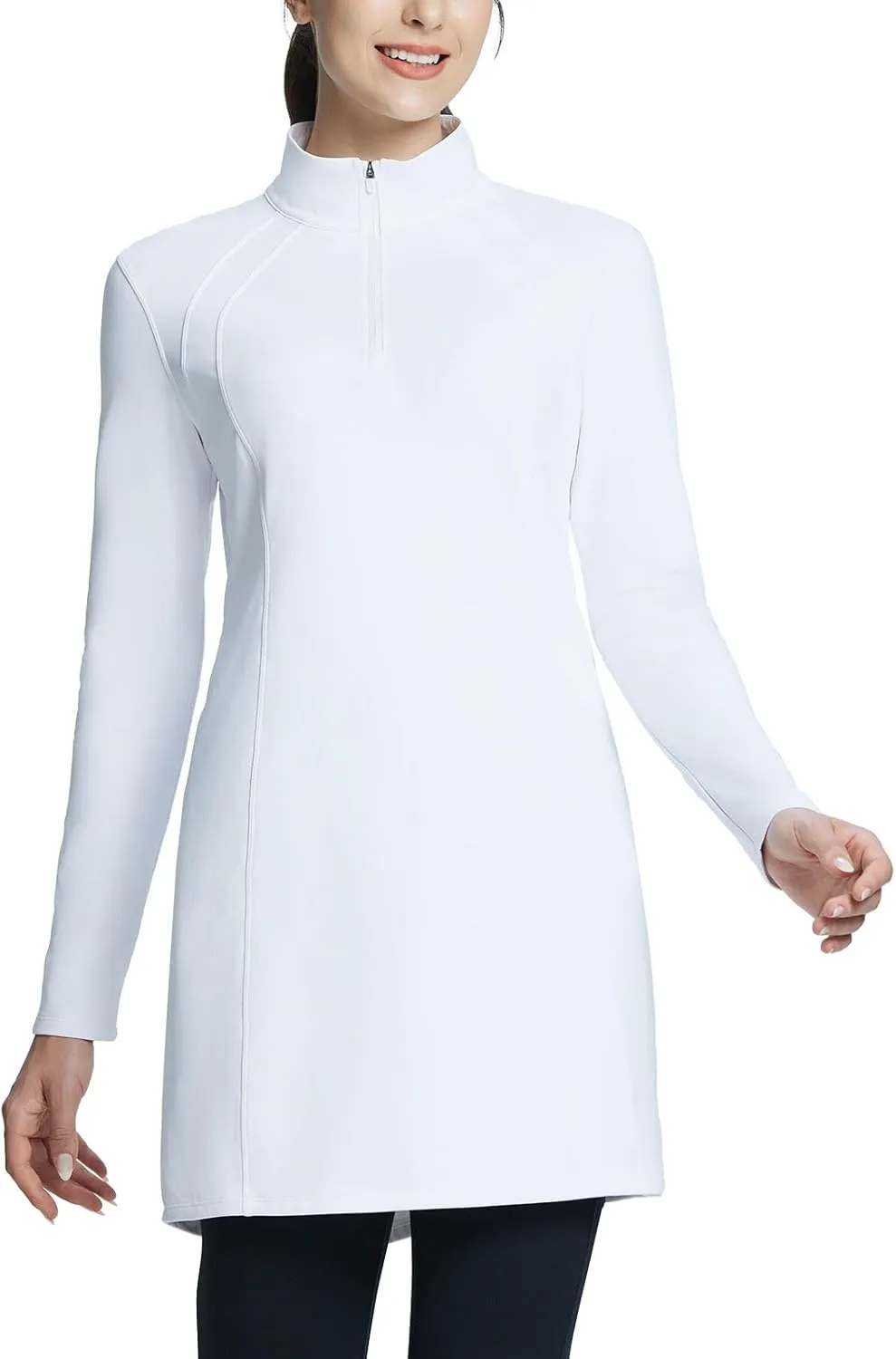 baleaf Women's Fleece Dress Sweatshirt Winter Dress Tunic Long Warm Quarter Zip Up Pullover Jackets with Pocket Outdoor