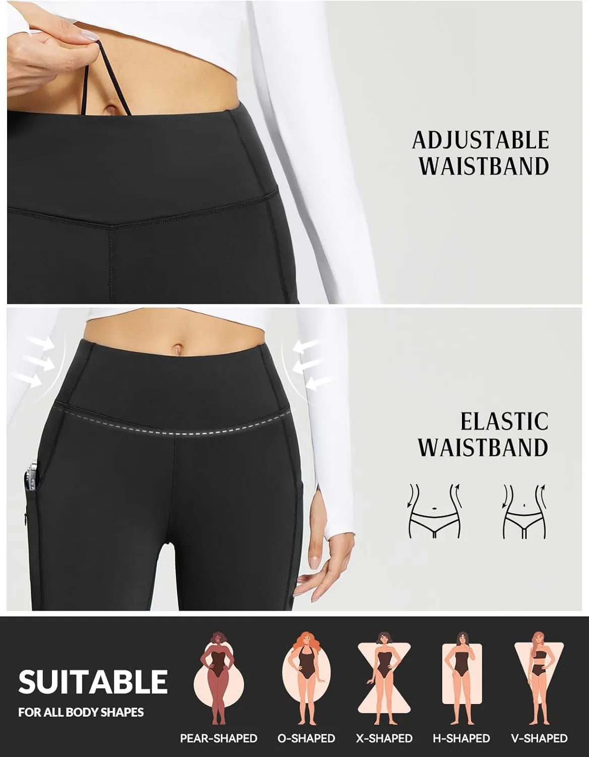 baleaf Women's Fleece Lined Leggings with 5 Pockets, Thermal Warm Winter Tights High Waisted Yoga Pants Cold Running Gear