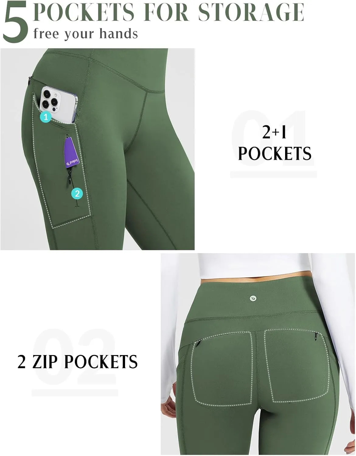baleaf Women's Fleece Lined Leggings with 5 Pockets, Thermal Warm Winter Tights High Waisted Yoga Pants Cold Running Gear