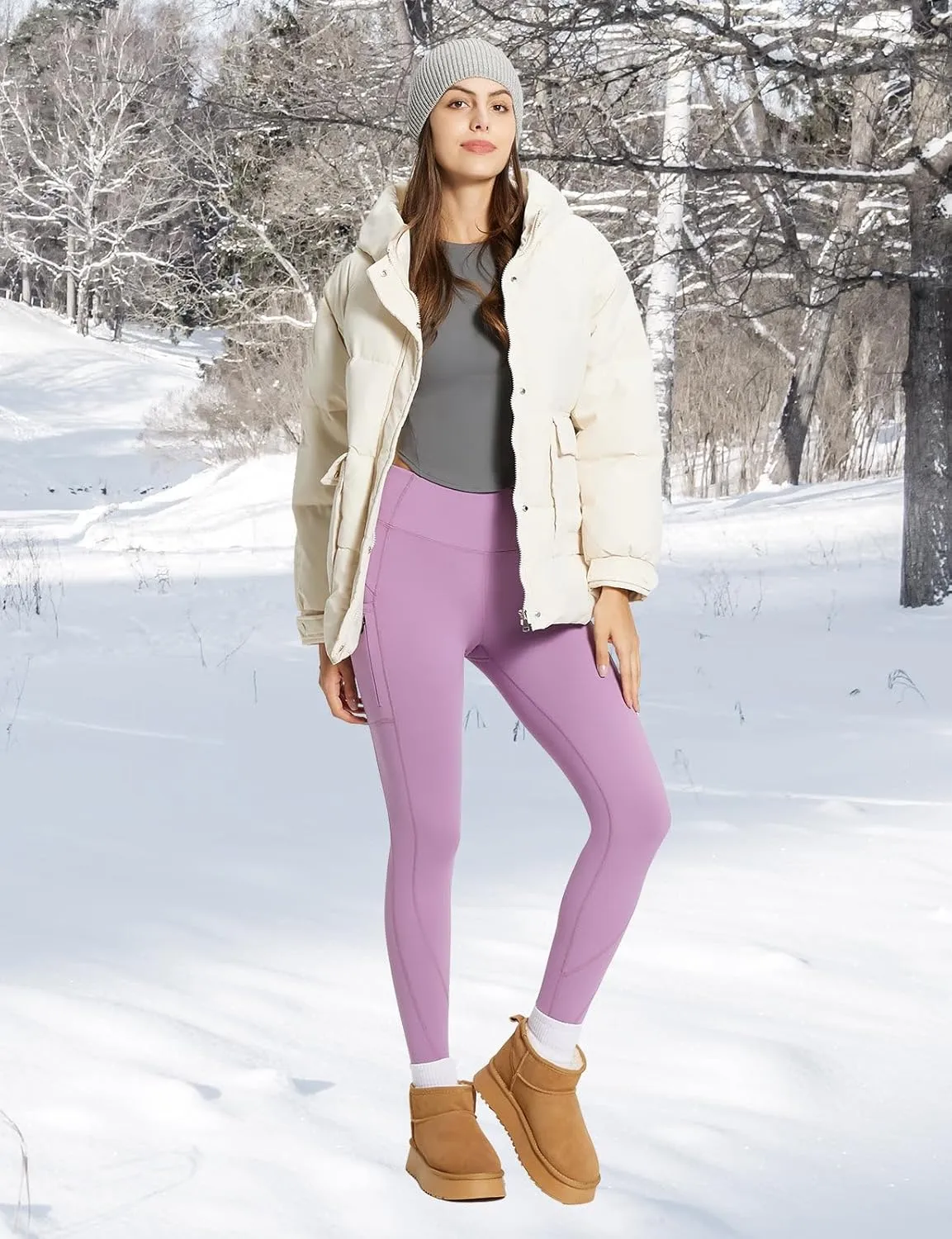 baleaf Women's Fleece Lined Leggings with 5 Pockets, Thermal Warm Winter Tights High Waisted Yoga Pants Cold Running Gear