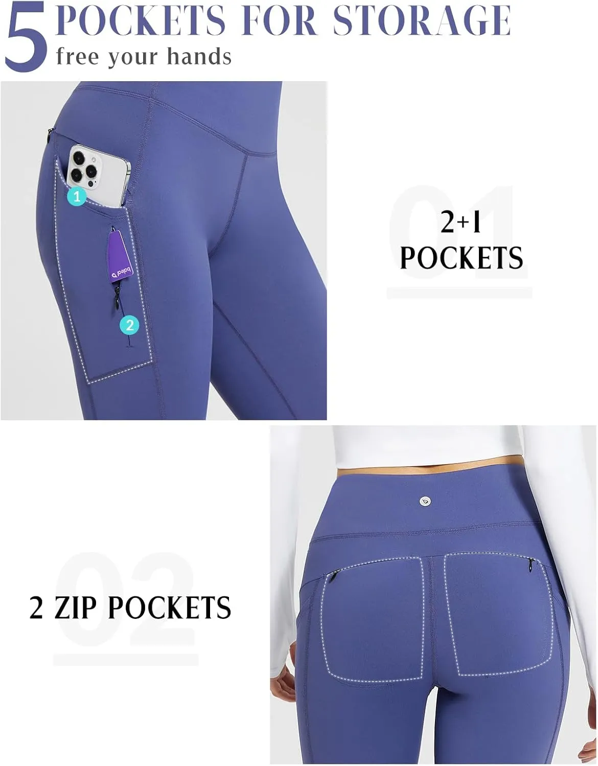baleaf Women's Fleece Lined Leggings with 5 Pockets, Thermal Warm Winter Tights High Waisted Yoga Pants Cold Running Gear