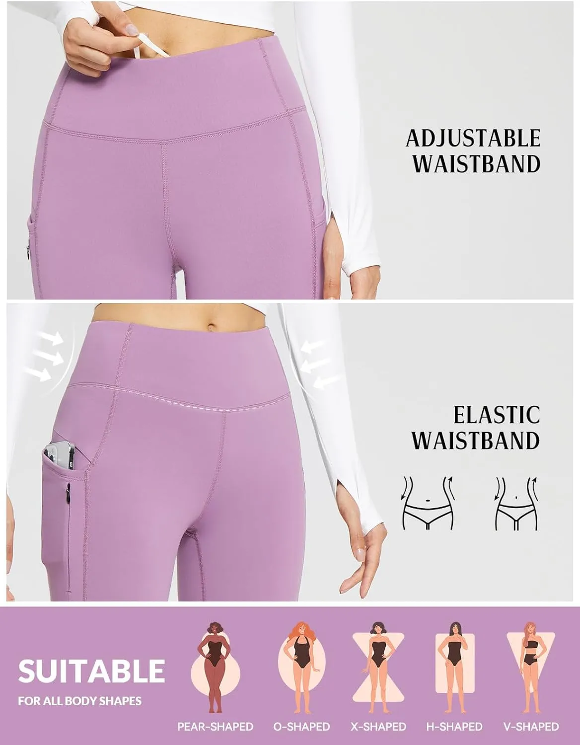 baleaf Women's Fleece Lined Leggings with 5 Pockets, Thermal Warm Winter Tights High Waisted Yoga Pants Cold Running Gear