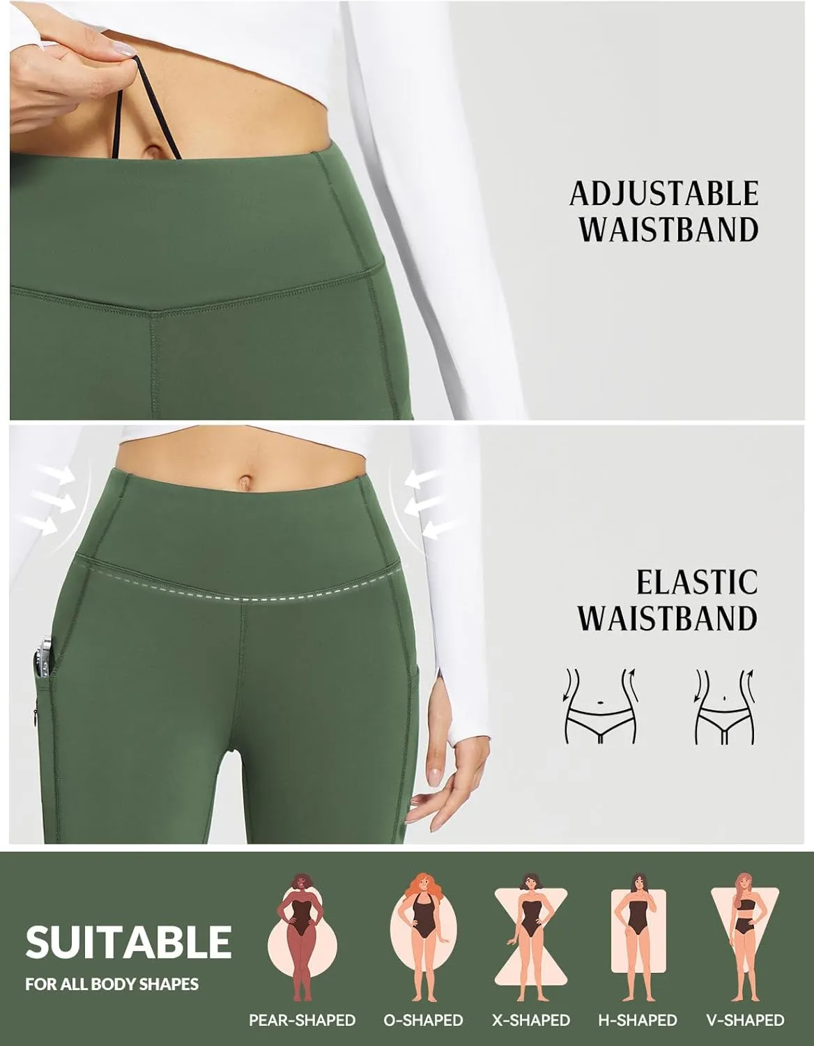 baleaf Women's Fleece Lined Leggings with 5 Pockets, Thermal Warm Winter Tights High Waisted Yoga Pants Cold Running Gear