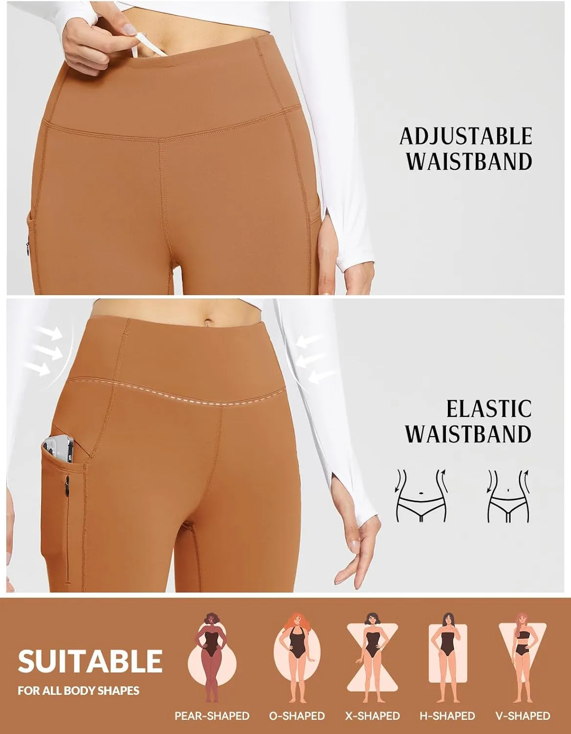 baleaf Women's Fleece Lined Leggings with 5 Pockets, Thermal Warm Winter Tights High Waisted Yoga Pants Cold Running Gear