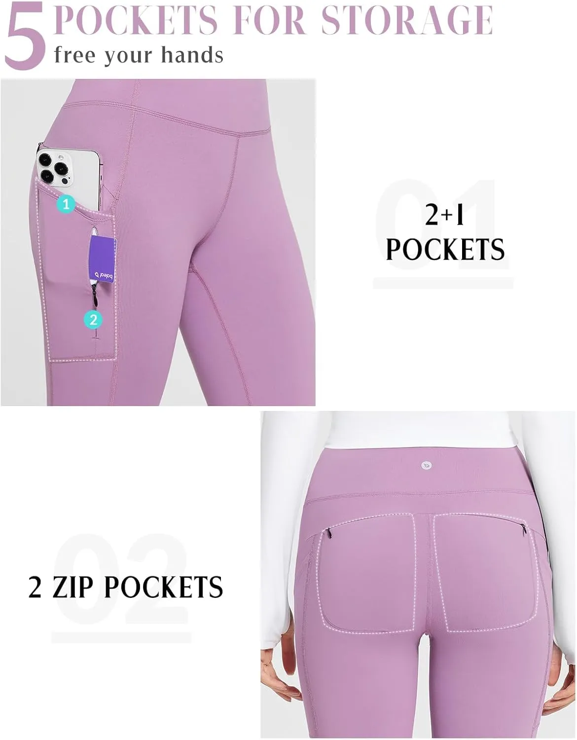 baleaf Women's Fleece Lined Leggings with 5 Pockets, Thermal Warm Winter Tights High Waisted Yoga Pants Cold Running Gear