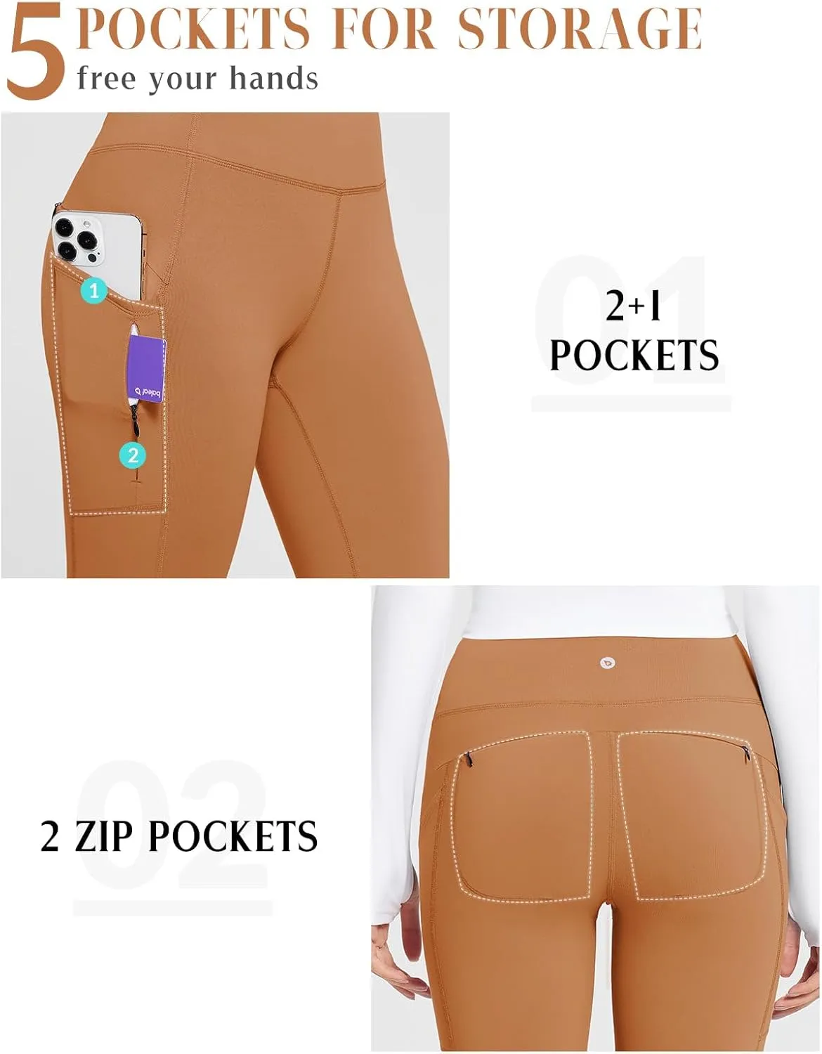 baleaf Women's Fleece Lined Leggings with 5 Pockets, Thermal Warm Winter Tights High Waisted Yoga Pants Cold Running Gear