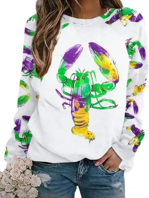 BANGELY Mardi Gras Sweatshirt Women Funny Carnival Themed Mask Graphic Shirt Orleans Festival Sweater Casual Long Sleeve Top
