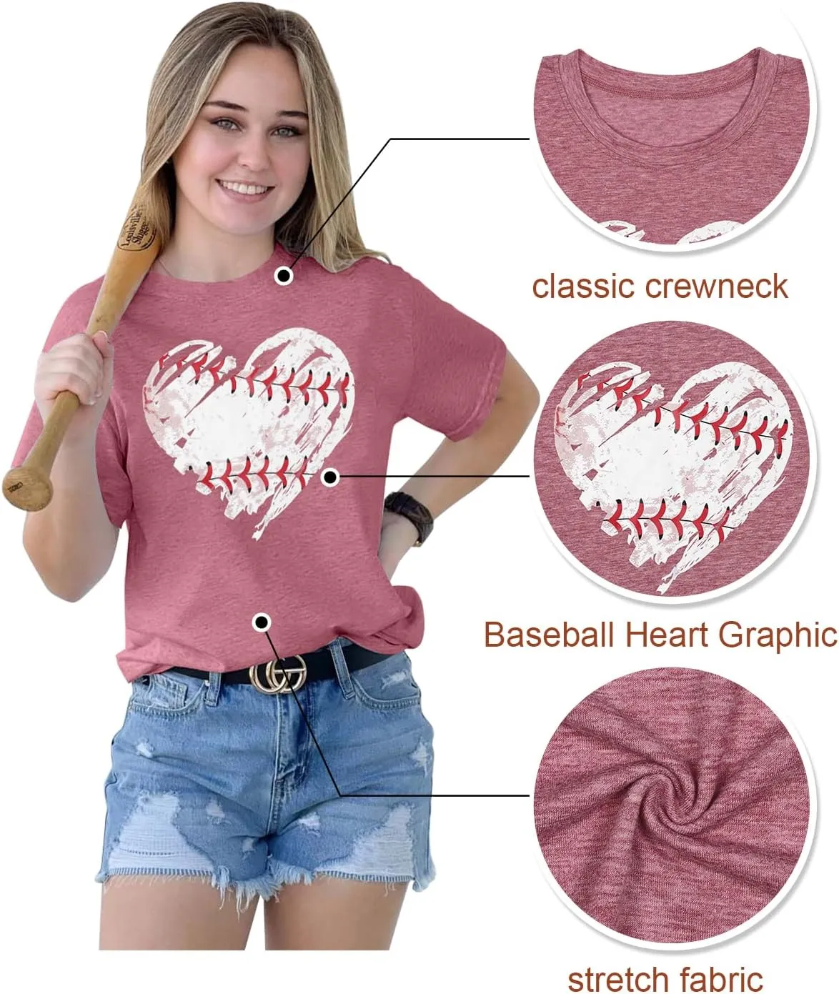 Baseball Shirts Women Baseball Mom Tshirt Baseball Heart Graphic Tee Game Day Gifts Funny Short Sleeve Tops