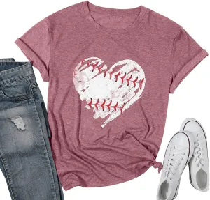 Baseball Shirts Women Baseball Mom Tshirt Baseball Heart Graphic Tee Game Day Gifts Funny Short Sleeve Tops