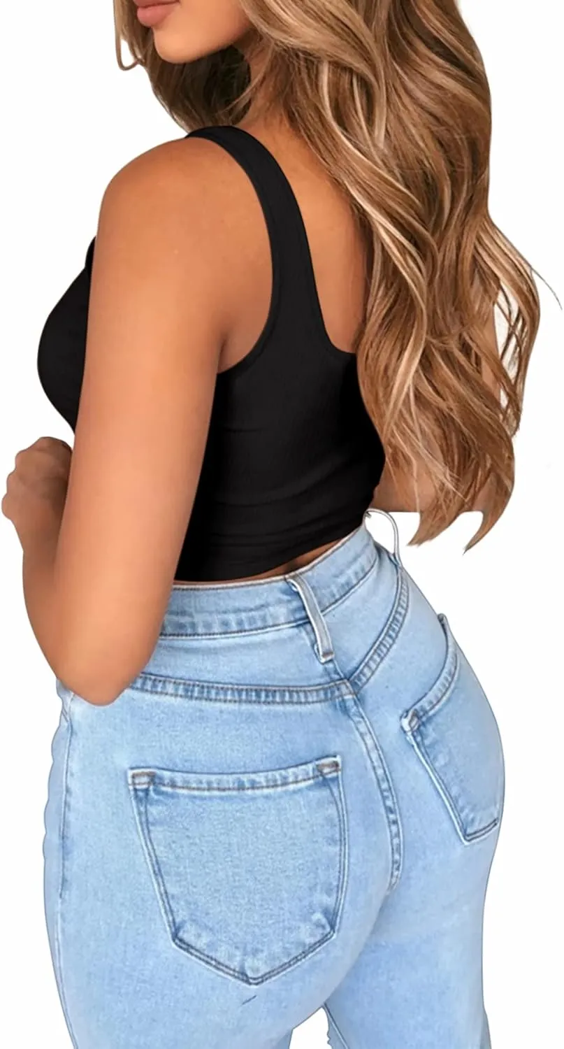 BelleLovin AESLOVIN Women's Ribbed Knit Basic Scoop Neck Sleeveless Crop Tank top