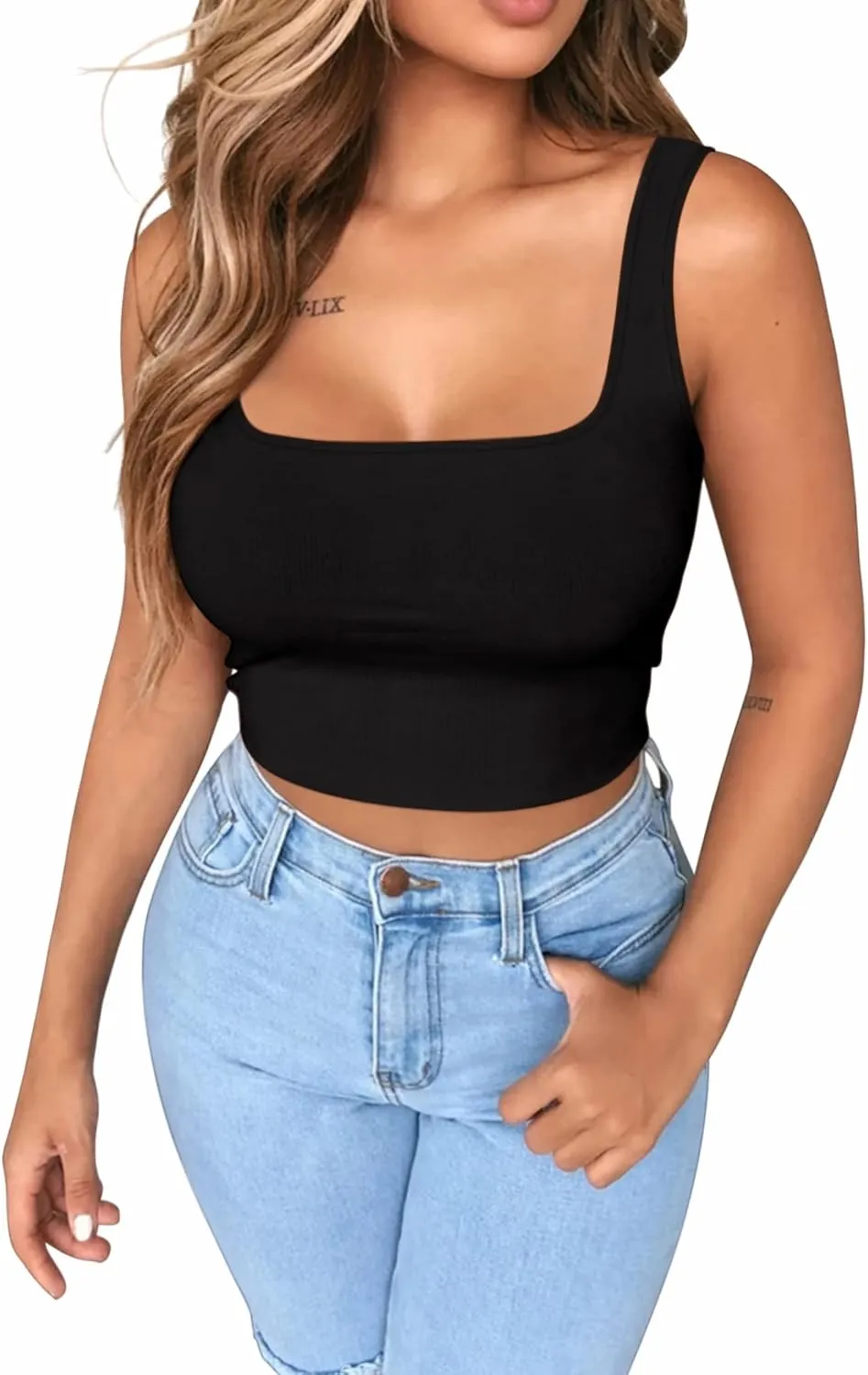 BelleLovin AESLOVIN Women's Ribbed Knit Basic Scoop Neck Sleeveless Crop Tank top
