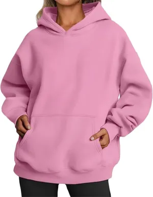 Bengbobar Hoodie Womens Fleece Oversized Hoodies Sweatshirts Plus Size Long Sleeve Fall Solid Color Pullover with Kangaroo Pocket Pink Hoodie Lightweight Pullover with Pocket Medium