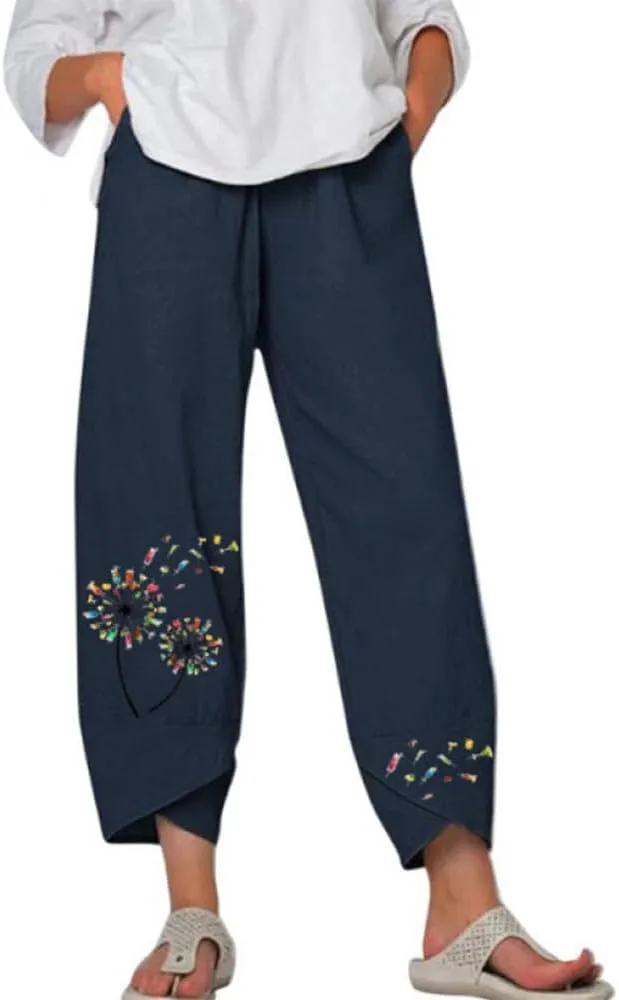 Bengbobar Linen Capris for Women Wide Leg Sweatpants Casual Capri Pants Baggy Palazzo Pants Cropped Summer Beach Trousers