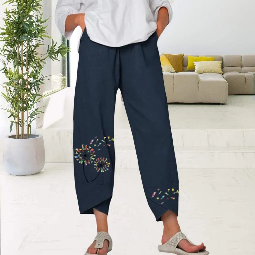 Bengbobar Linen Capris for Women Wide Leg Sweatpants Casual Capri Pants Baggy Palazzo Pants Cropped Summer Beach Trousers