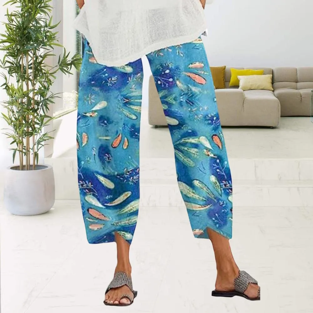 Bengbobar Linen Capris for Women Wide Leg Sweatpants Casual Capri Pants Baggy Palazzo Pants Cropped Summer Beach Trousers