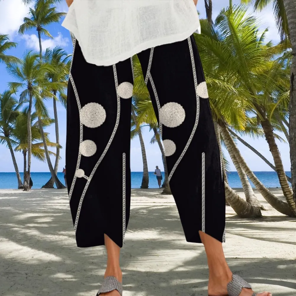 Bengbobar Linen Capris for Women Wide Leg Sweatpants Casual Capri Pants Baggy Palazzo Pants Cropped Summer Beach Trousers