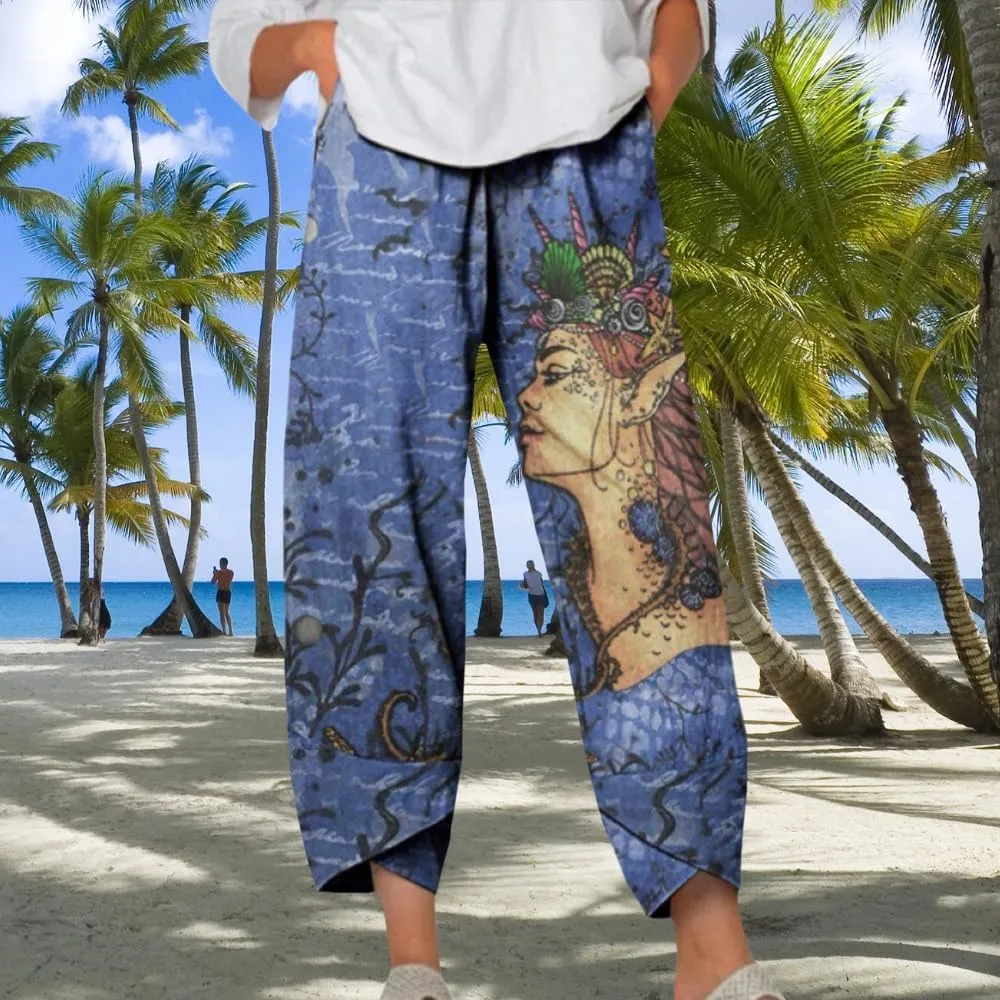 Bengbobar Linen Capris for Women Wide Leg Sweatpants Casual Capri Pants Baggy Palazzo Pants Cropped Summer Beach Trousers