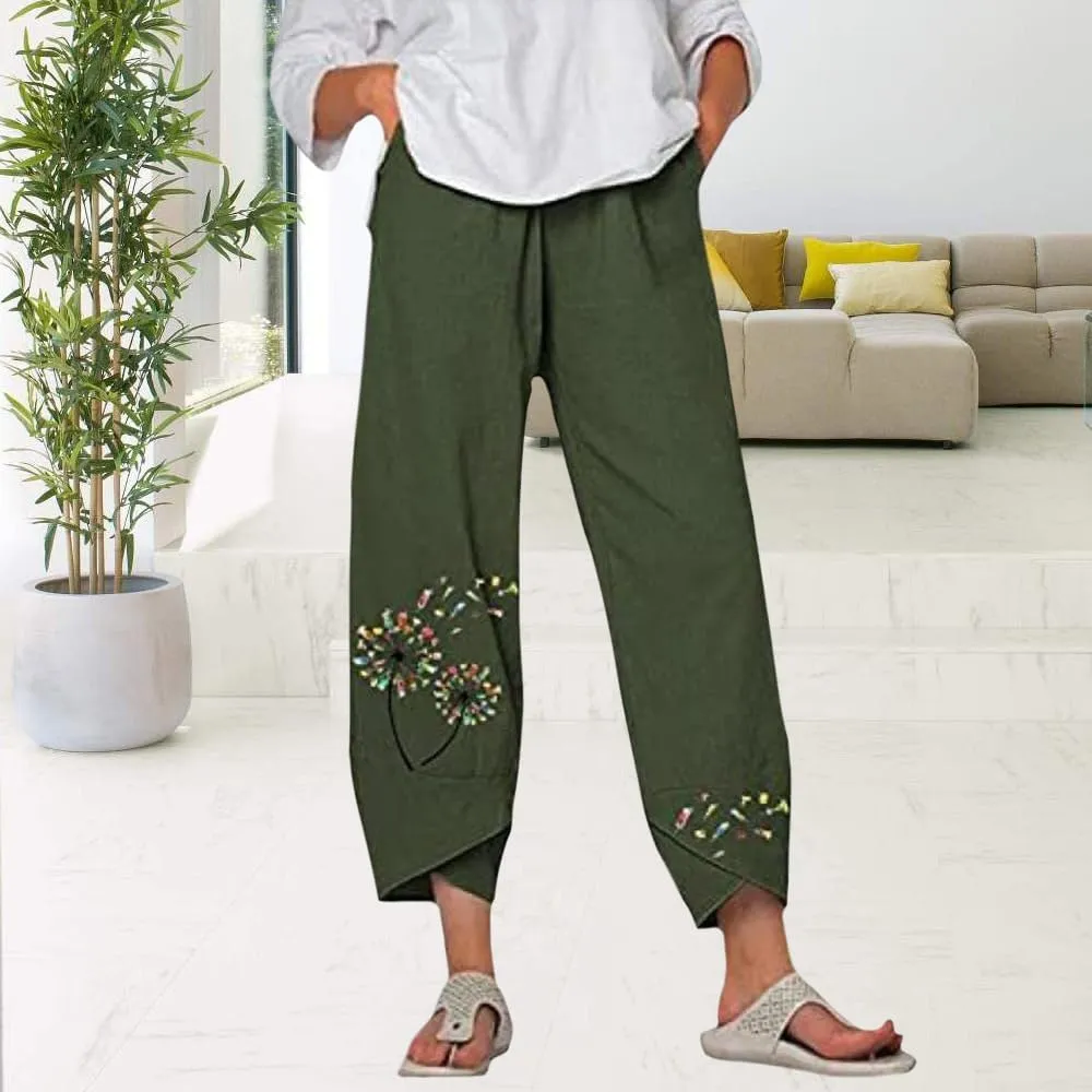 Bengbobar Linen Capris for Women Wide Leg Sweatpants Casual Capri Pants Baggy Palazzo Pants Cropped Summer Beach Trousers