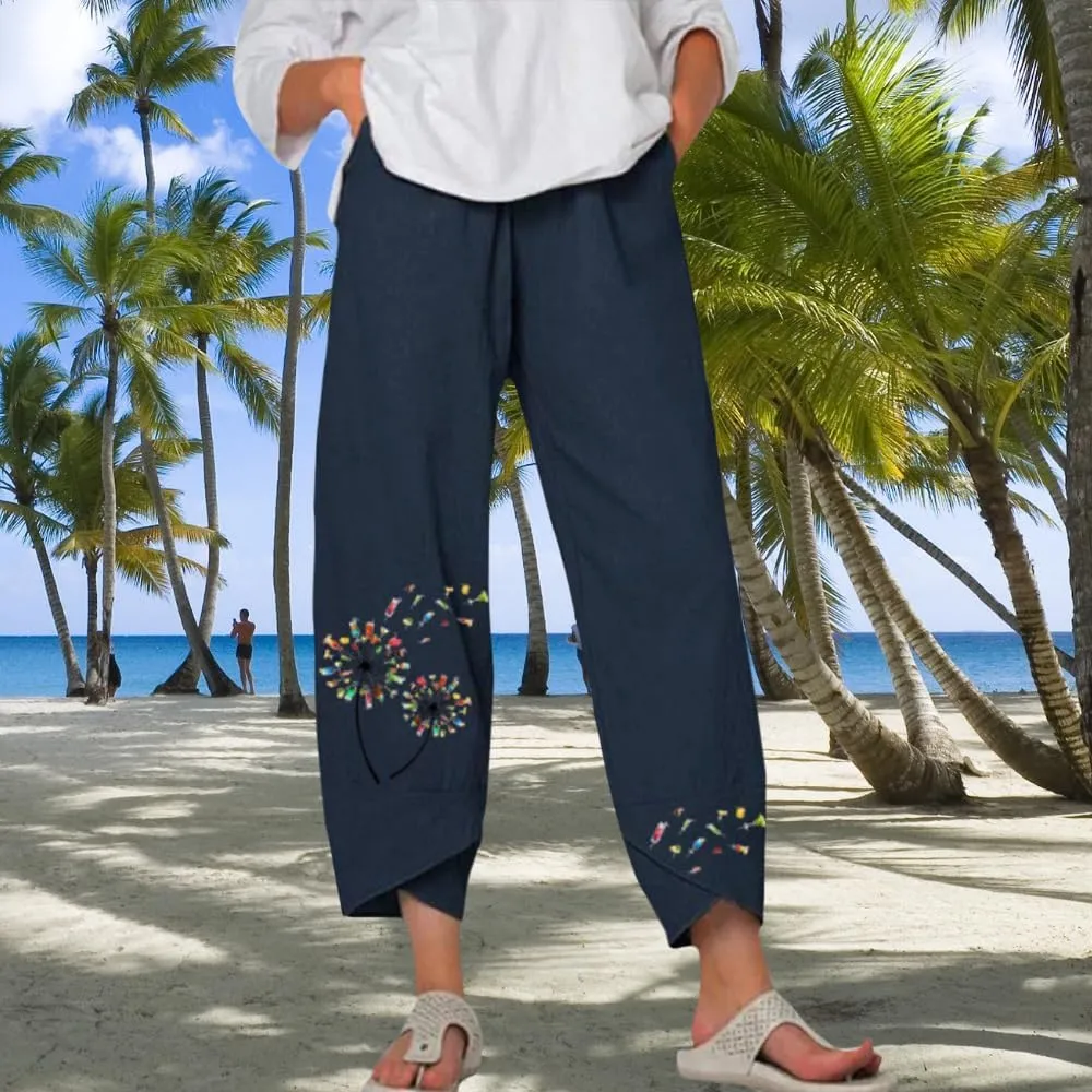 Bengbobar Linen Capris for Women Wide Leg Sweatpants Casual Capri Pants Baggy Palazzo Pants Cropped Summer Beach Trousers