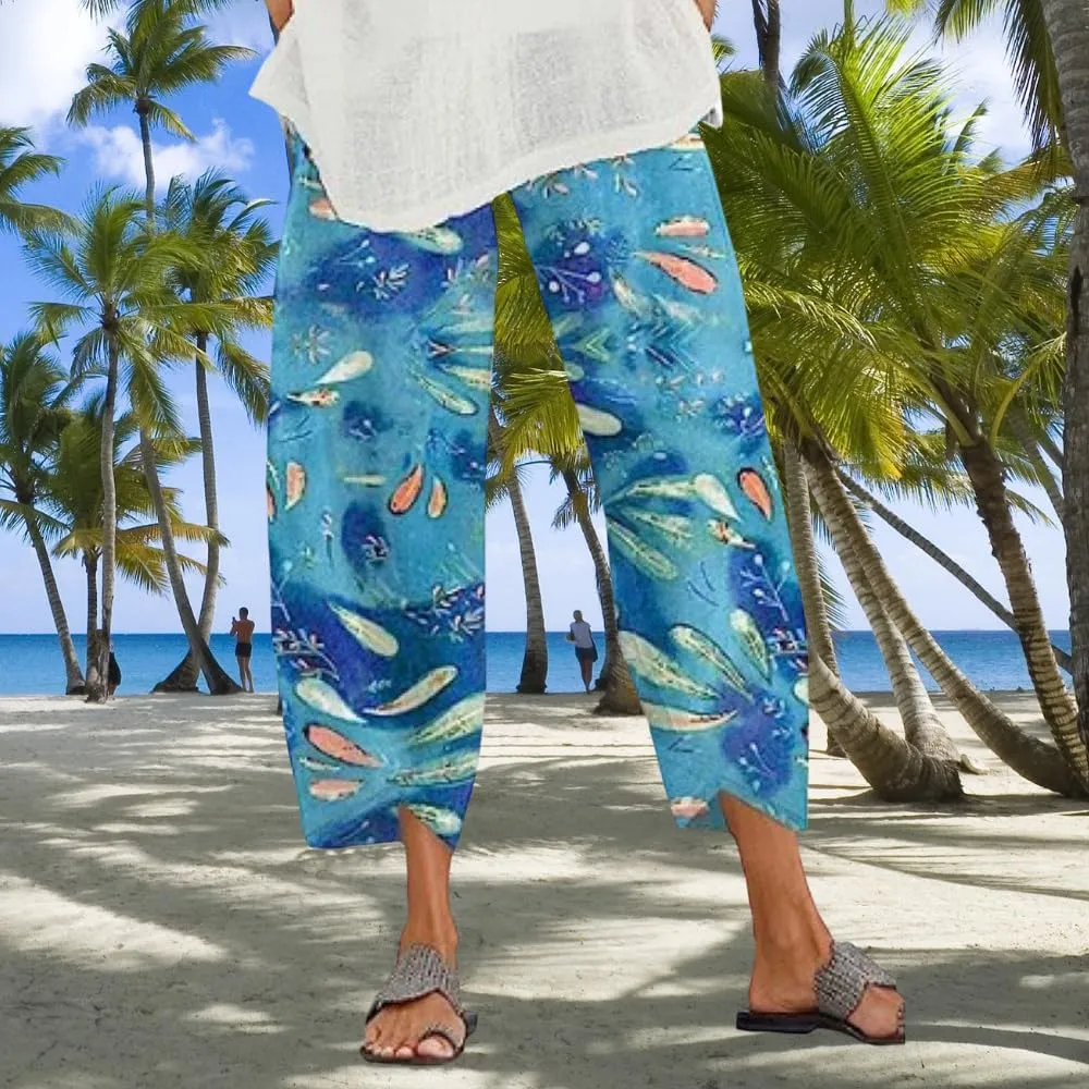 Bengbobar Linen Capris for Women Wide Leg Sweatpants Casual Capri Pants Baggy Palazzo Pants Cropped Summer Beach Trousers