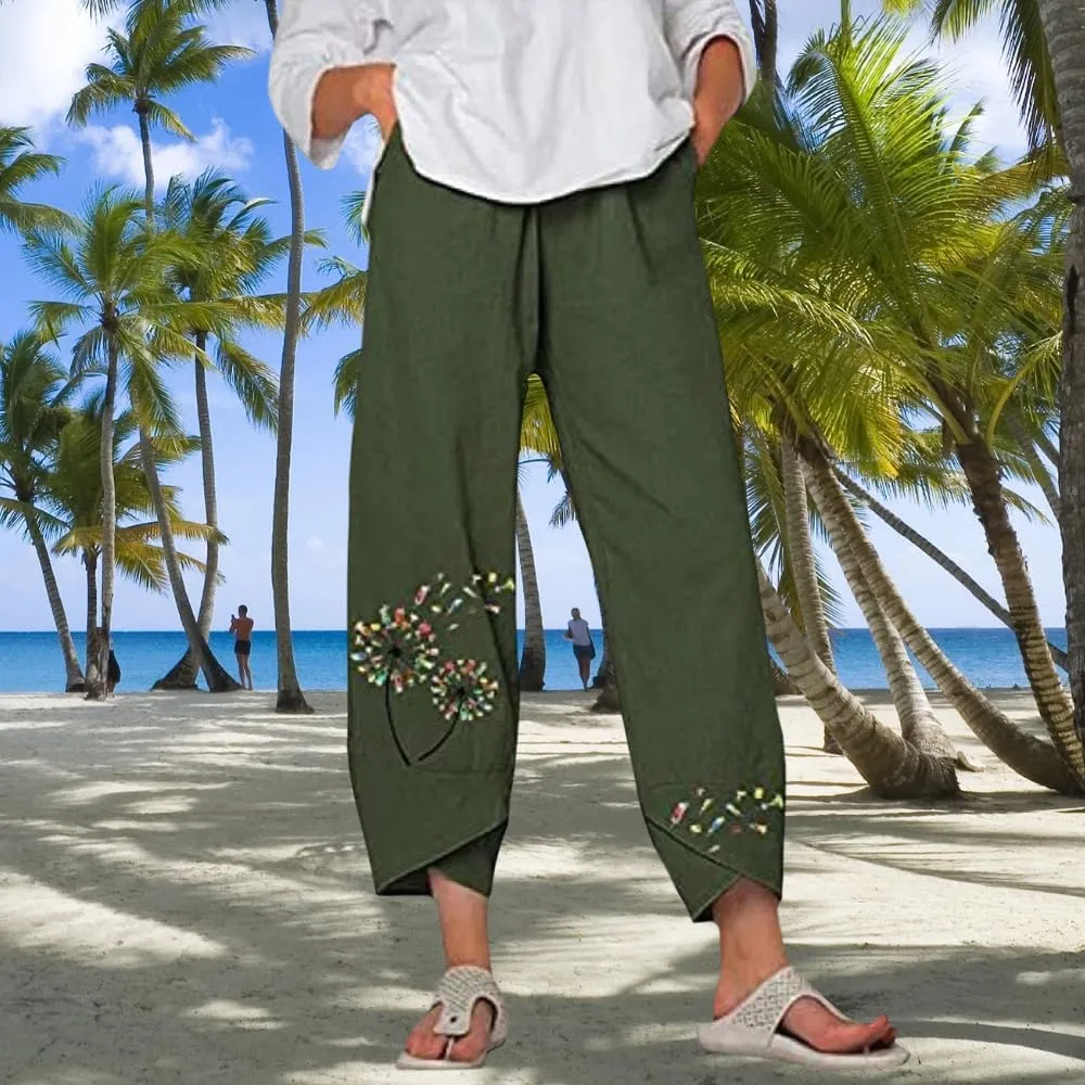 Bengbobar Linen Capris for Women Wide Leg Sweatpants Casual Capri Pants Baggy Palazzo Pants Cropped Summer Beach Trousers