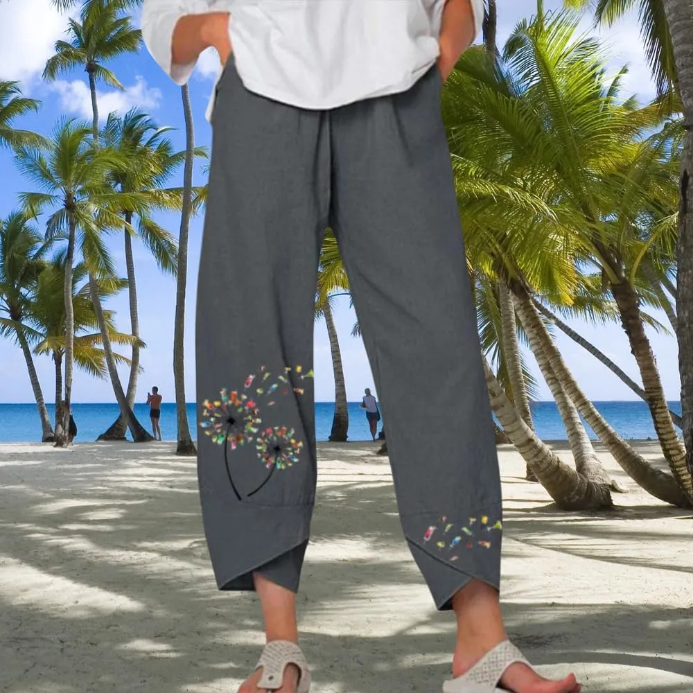 Bengbobar Linen Capris for Women Wide Leg Sweatpants Casual Capri Pants Baggy Palazzo Pants Cropped Summer Beach Trousers
