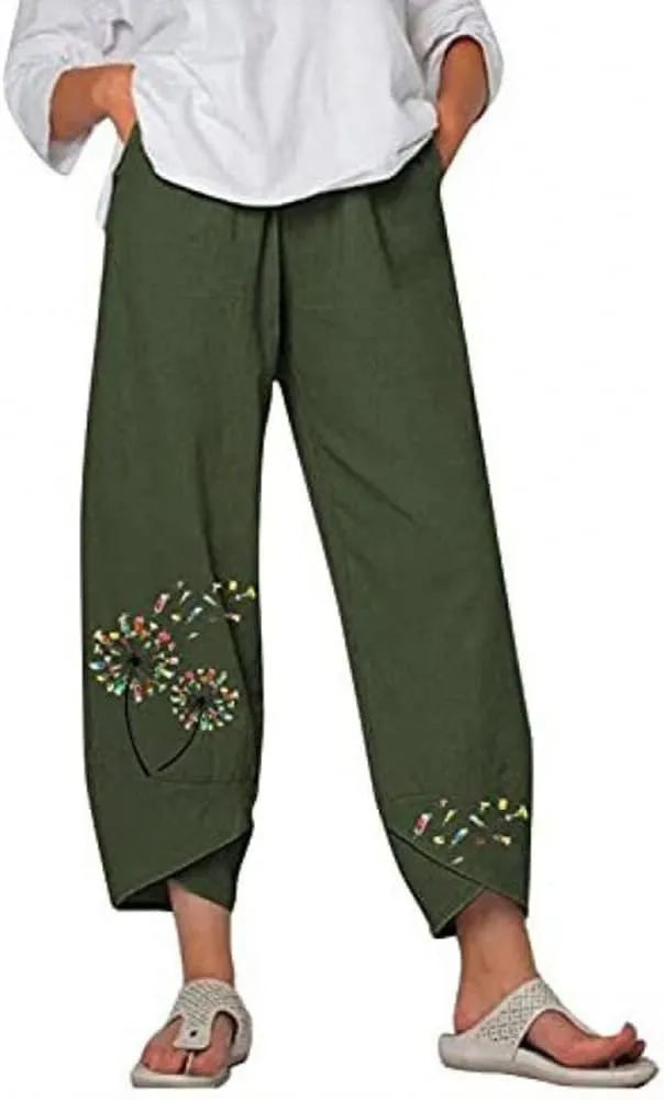 Bengbobar Linen Capris for Women Wide Leg Sweatpants Casual Capri Pants Baggy Palazzo Pants Cropped Summer Beach Trousers