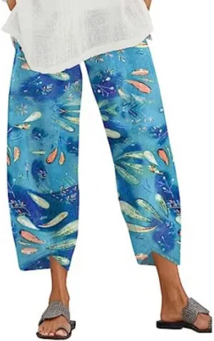 Bengbobar Linen Capris for Women Wide Leg Sweatpants Casual Capri Pants Baggy Palazzo Pants Cropped Summer Beach Trousers
