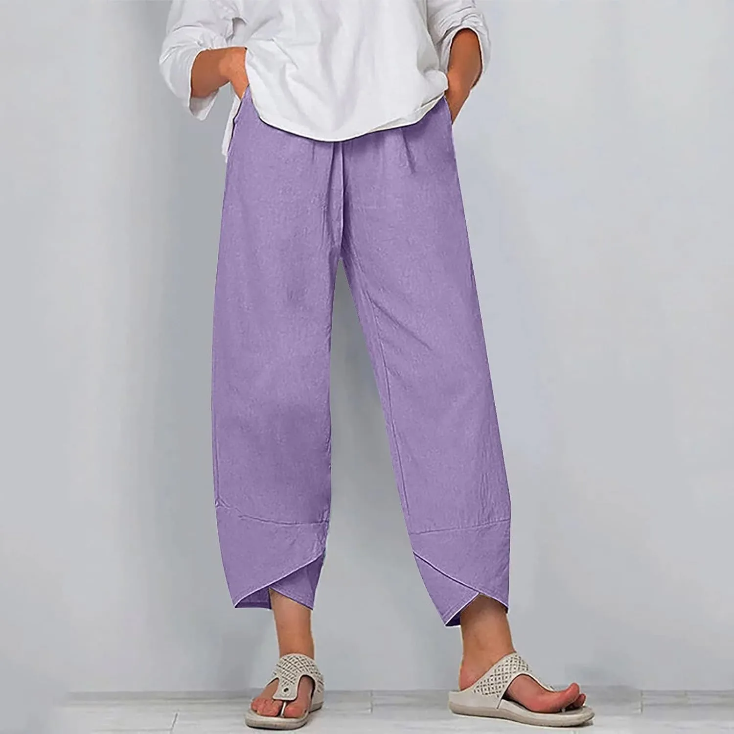 Bengbobar Linen Pants Women Wide Leg Sweatpants Straight Casual Summer Capri Pants Comfy Baggy Trousers Palazzo Lounge