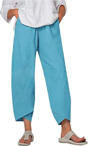Bengbobar Linen Pants Women Wide Leg Sweatpants Straight Casual Summer Capri Pants Comfy Baggy Trousers Palazzo Lounge
