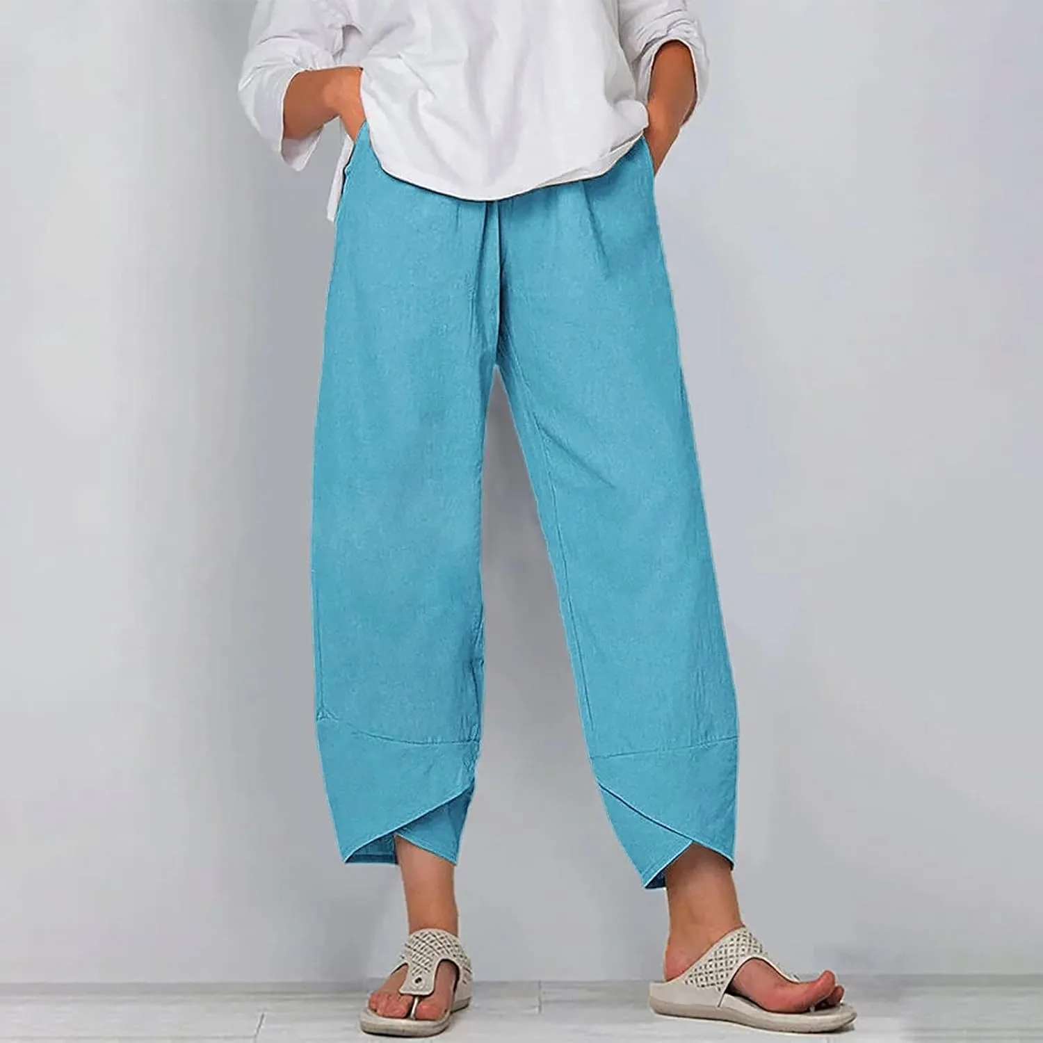 Bengbobar Linen Pants Women Wide Leg Sweatpants Straight Casual Summer Capri Pants Comfy Baggy Trousers Palazzo Lounge