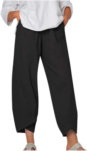 Bengbobar Linen Pants Women Wide Leg Sweatpants Straight Casual Summer Capri Pants Comfy Baggy Trousers Palazzo Lounge