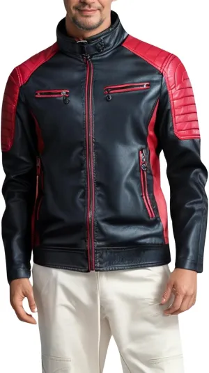 Bengbobar Men's Riding Jackets for Motorcycles Men Leather Biker Motorcycle Biker Waterproof Military Tops Full Zip Fall Coat