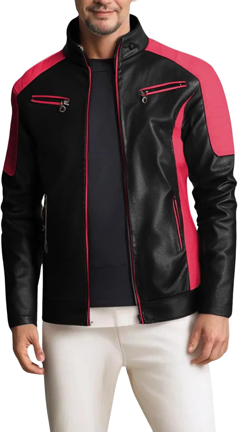 Bengbobar Men's Riding Jackets for Motorcycles Men Leather Biker Motorcycle Biker Waterproof Military Tops Full Zip Fall Coat