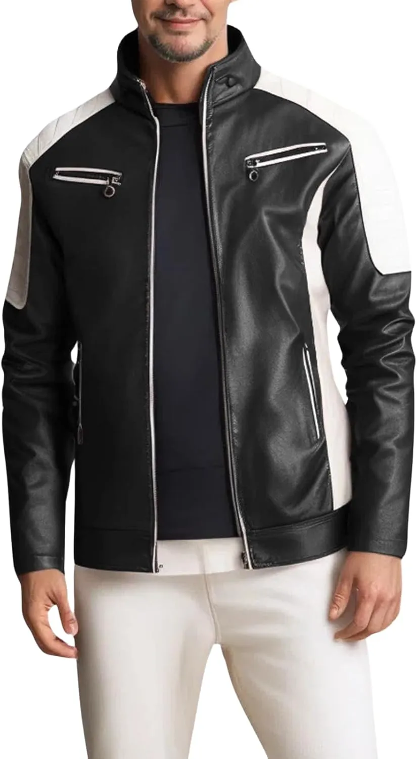 Bengbobar Men's Riding Jackets for Motorcycles Men Leather Biker Motorcycle Biker Waterproof Military Tops Full Zip Fall Coat