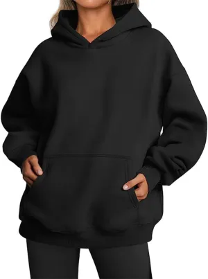 Bengbobar Womens Oversized Hoodies Sweatshirt Plus Size Fleece Long Sleeve Fall Solid Color Pullover with Kangaroo Pocket Black Hoodie Lightweight Pullover with Pocket Medium