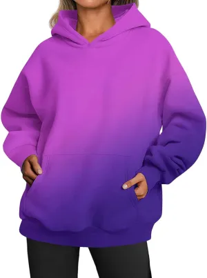 Bengbobar Womens Tie Dye Print Hoodie Long Sleeve Drawstring Pullover Gradient Tops Loose Casual Ombre Hoodie for Women Purple Essentials Oversized Sweatshirts Fall Clothes with Pocket Large