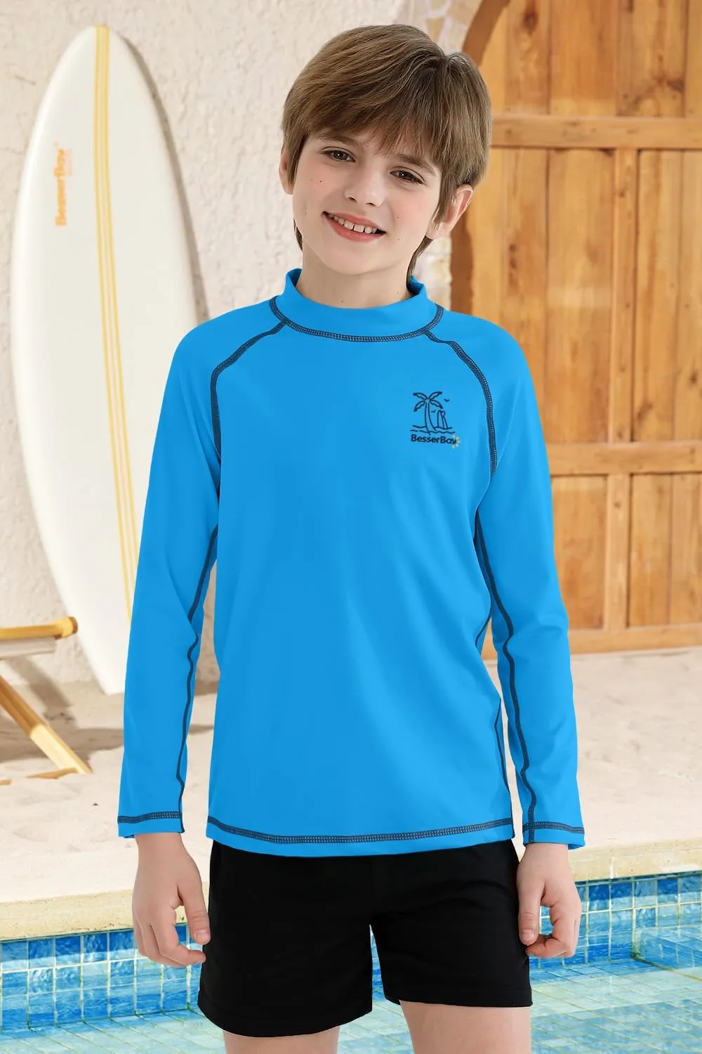 BesserBay Boys Sun Protection Long Sleeve Rash Guard Shirt UPF 50  Rashguard Swim Shir Surfing Shirt 4-14 Year