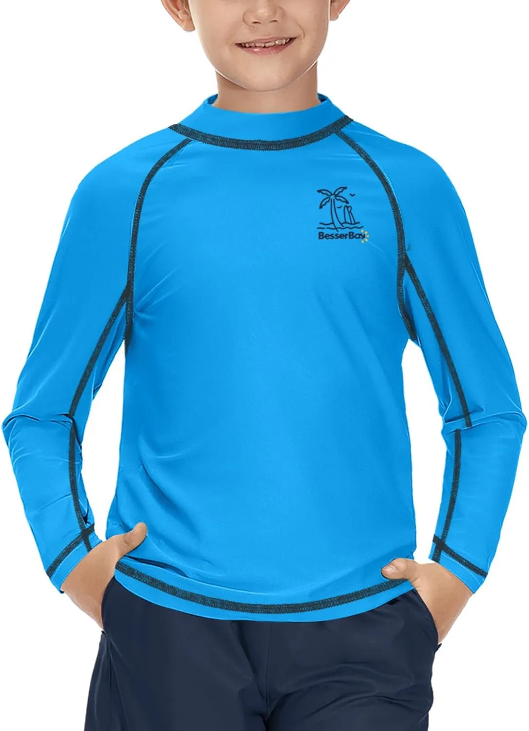 BesserBay Boys Sun Protection Long Sleeve Rash Guard Shirt UPF 50  Rashguard Swim Shir Surfing Shirt 4-14 Year