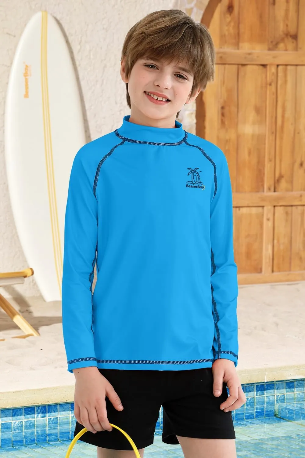 BesserBay Boys Sun Protection Long Sleeve Rash Guard Shirt UPF 50  Rashguard Swim Shir Surfing Shirt 4-14 Year