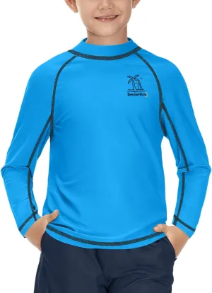 BesserBay Boys Sun Protection Long Sleeve Rash Guard Shirt UPF 50  Rashguard Swim Shir Surfing Shirt 4-14 Year
