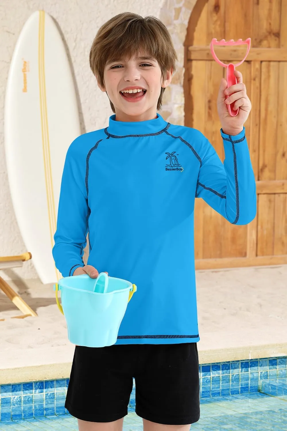 BesserBay Boys Sun Protection Long Sleeve Rash Guard Shirt UPF 50  Rashguard Swim Shir Surfing Shirt 4-14 Year