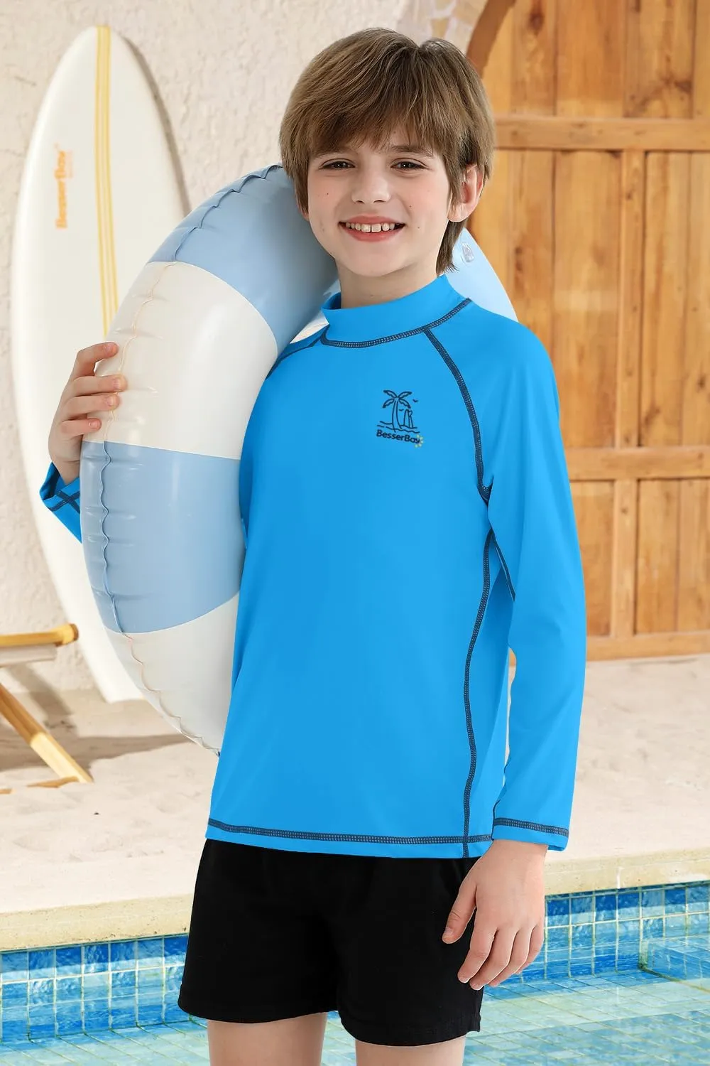 BesserBay Boys Sun Protection Long Sleeve Rash Guard Shirt UPF 50  Rashguard Swim Shir Surfing Shirt 4-14 Year